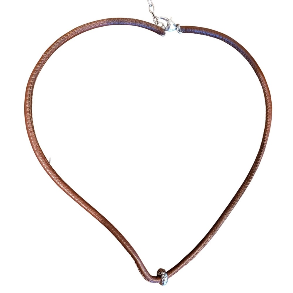 Brighton Leather Cord Necklace Silver‎ Tone Bead Clasp Closure Fashion Jewelry